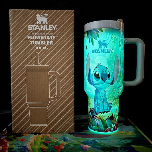 🎁40oz Stitch Tumbler Glow in Dark🔥 with Sraw and Straw Topper