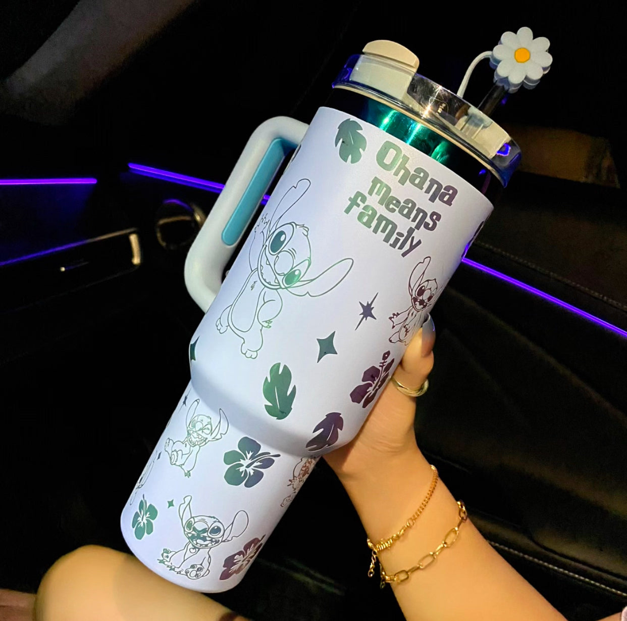 🔥40OZ Stitch Cup 1200ML 🥰 Straw Topper as Free Gift🎁