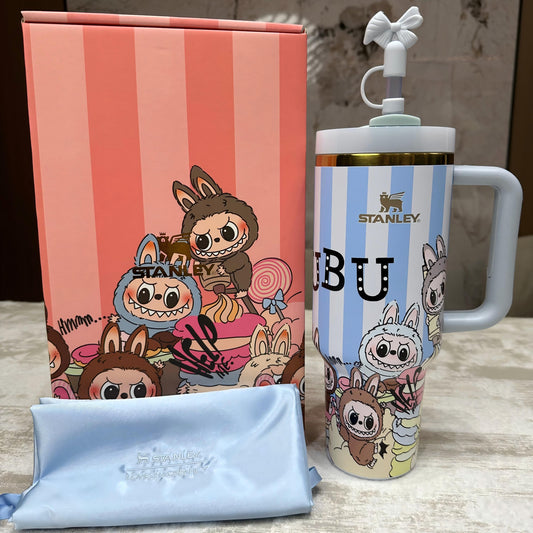 🔥  Labubu Blue Stripe Insulated Cup 40 OZ ✈️Free Shipping