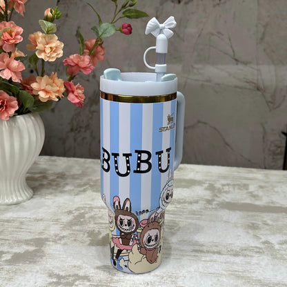 🔥  Labubu Blue Stripe Insulated Cup 40 OZ ✈️Free Shipping